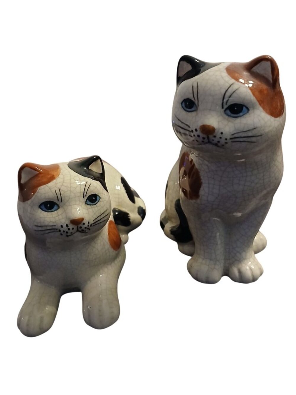 VTG 2 Calico Cats 1985 Geo Z Lefton China Hand-Painted Figurines Set #WS-1